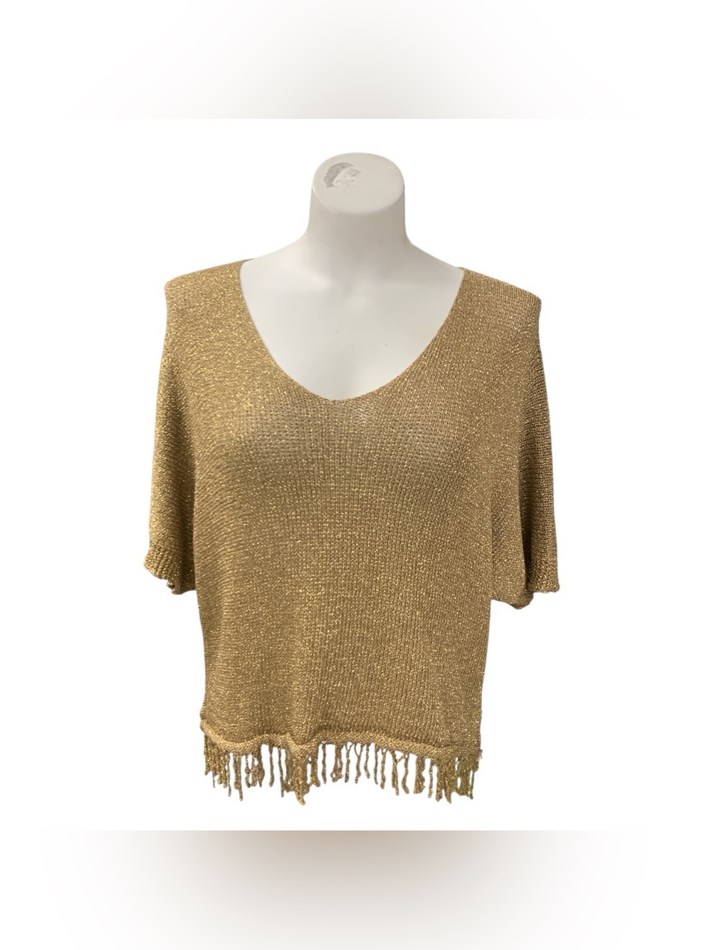 Ake Italy Metallic Gold V-Neck Crop Top with Fringe Size L